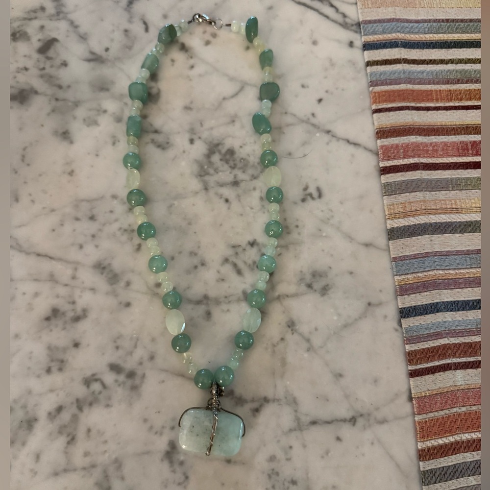 Jade and silver custom made necklace. 18 inches. New